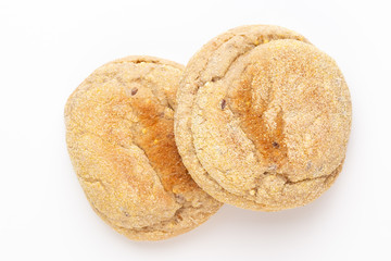 Rye bread slice on a white background.