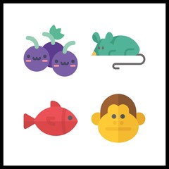 4 small icon. Vector illustration small set. fish and grapes icons for small works