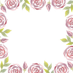 watercolor floral frame with roses and leaves of plants. suitable for wedding invitations, decoration.