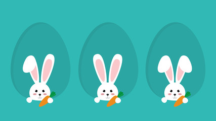 Set of Happy Easter bunny in egg icon