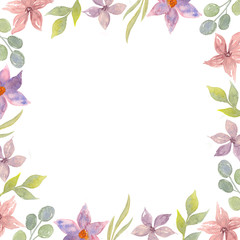 Fototapeta na wymiar watercolor floral frame with leaves and plants. suitable for wedding invitations, decoration.