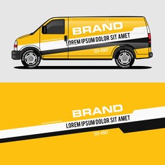 car livery yellow van wrap design wrapping sticker and decal design for corporate company branding vector © nianurul