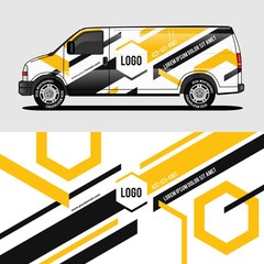 car livery yellow van wrap design wrapping sticker and decal design for corporate company branding vector © nianurul