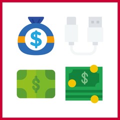 4 transfer icon. Vector illustration transfer set. money bag and money icons for transfer works