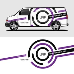 car livery purple van wrap design wrapping sticker and decal design for corporate company branding vector © nianurul