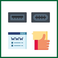 4 pc icon. Vector illustration pc set. usb and social media icons for pc works