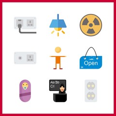 9 room icon. Vector illustration room set. kid and socket icons for room works