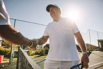 Close up of a senior man on a tennis court