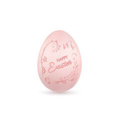 Easter egg 3D icon. Pink egg, Happy Easter text, isolated white background. Floral design. Hand drawn flower decoration for Easter. Text element. Holiday pattern. Spring symbol. Vector illustration