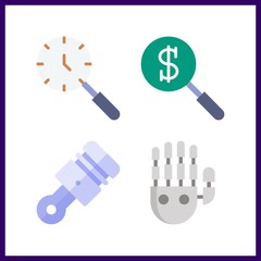 4 engine icon. Vector illustration engine set. piston and search icons for engine works