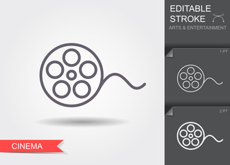 Film reel. Line icon with editable stroke