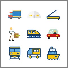 Fototapeta na wymiar 9 logistic icon. Vector illustration logistic set. train and van icons for logistic works