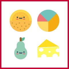 4 piece icon. Vector illustration piece set. pie chart and melon icons for piece works