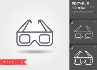 3d cinema glasses. Line icon with editable stroke
