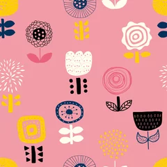 Fotobehang Floral illustration background. Seamless pattern.Vector. 花のイラストパターン © tabosan
