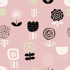 Fotobehang Floral illustration background. Seamless pattern.Vector. 花のイラストパターン © tabosan