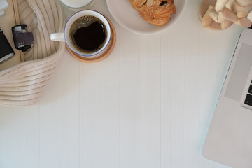 Office desk creative supplies workspace and copy space.