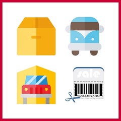4 delivery icon. Vector illustration delivery set. van and barcode icons for delivery works