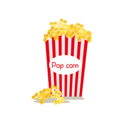 Middle sized full red-and-white striped popcorn bucket with lettering isolated.