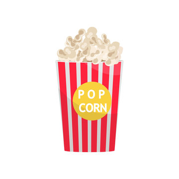 Popcorn bucket filled with snack isolated on white background