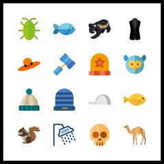 16 head icon. Vector illustration head set. cap and cockroach icons for head works