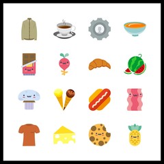 16 food icon. Vector illustration food set. pineapple and mushroom icons for food works