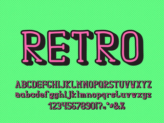 Retro Alphabet 3D design. Vector Letters and numbers