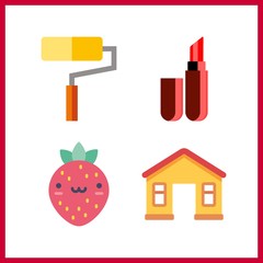 4 vibrant icon. Vector illustration vibrant set. strawberry and paint roller icons for vibrant works