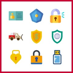 9 access icon. Vector illustration access set. id card and pendrive icons for access works