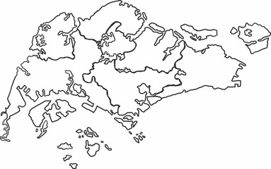 Freehand sketch of Singapore map on white background.