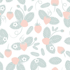 Vector seamless pattern with strawberry. Fresh berry background for textile, wrapping paper design. Good for healthy food, natural cosmetics, confectionery