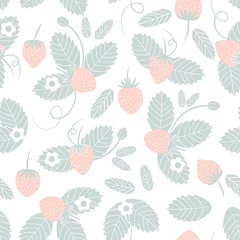 Gordijnen Vector seamless pattern with strawberry. Fresh berry background for textile, wrapping paper design. Good for healthy food, natural cosmetics, confectionery © KatiaZhe