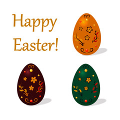 Set of Easter eggs decorated ethnic pattern, isolated on white background
