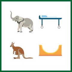 4 park icon. Vector illustration park set. skater and elephant icons for park works