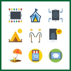 9 cafe icon. Vector illustration cafe set. summer cafe and tent icons for cafe works