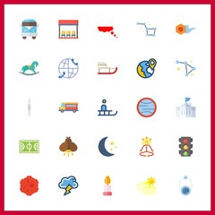 25 night icon. Vector illustration night set. planet and candle icons for night works