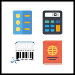 4 check icon. Vector illustration check set. barcode and list icons for check works