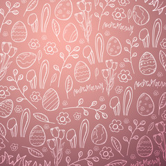 Happy Easter banner. Easter Eggs. Doodle hand draw background. Vector illustration.