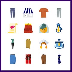 16 dress icon. Vector illustration dress set. shop and woman clothes icons for dress works