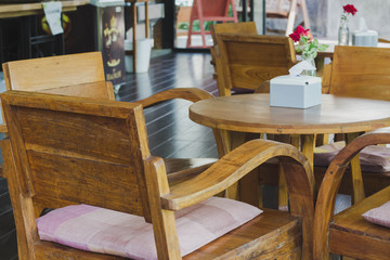 Wooden chair in a coffee shop