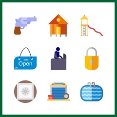 9 door icon. Vector illustration door set. garage and roller slide icons for door works