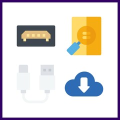 4 storage icon. Vector illustration storage set. usb and download icons for storage works