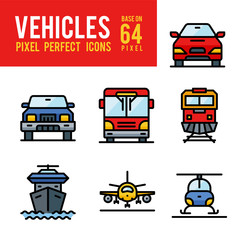Vehicle and Transport Outline Color Icon. Pixel Perfect Icon Base on 64px