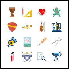 16 instrument icon. Vector illustration instrument set. telescope and violin icons for instrument works