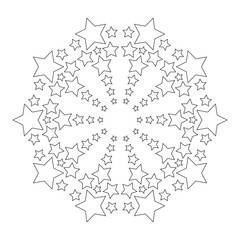 vector black and white circular round mandala with stars - adult coloring book page