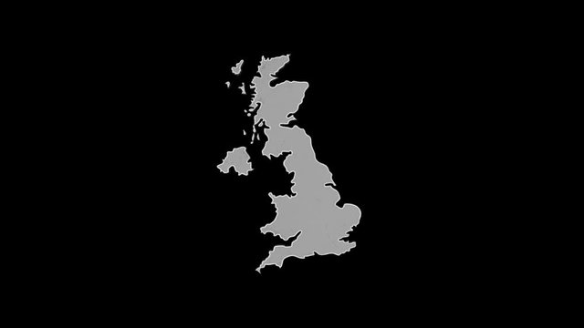 United Kingdom rotating 3D country map animation. Glossy surface with reflections.
