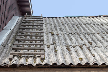 wooden staircase on the old roof