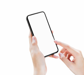 Hand holding smartphone blank screen on isolated. Take your screen to put on advertising.