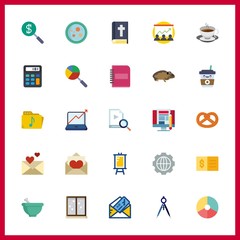 25 table icon. Vector illustration table set. hot tea and check icons for table works