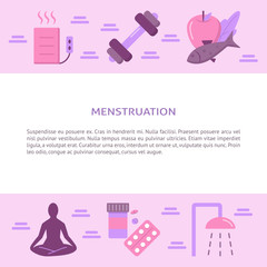 Menstruation symptoms treatment concept banner in flat style